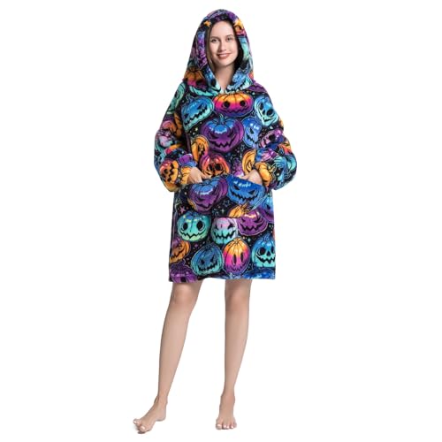 DESERT HOME Deserthome Wearable Blanket Hoodie Oversized Hooded Blanket for Adult Women Super Soft Comfortable Warm Flannel Halloween Pumpkin - Image 3