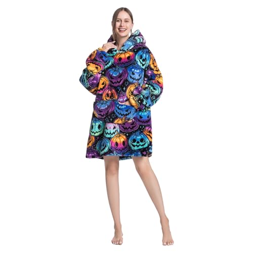 DESERT HOME Deserthome Wearable Blanket Hoodie Oversized Hooded Blanket for Adult Women Super Soft Comfortable Warm Flannel Halloween Pumpkin - Image 2