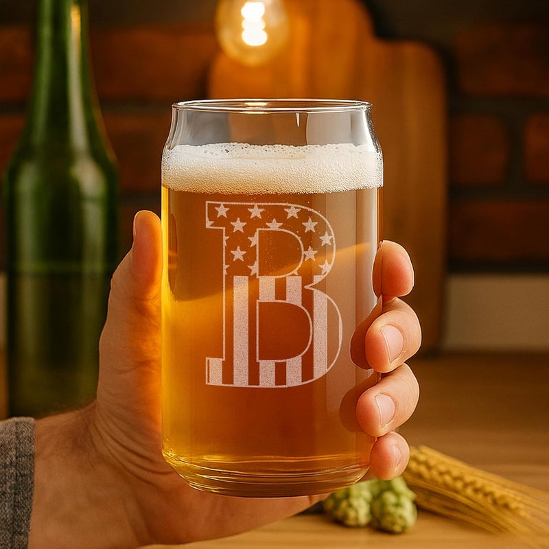 On The Rox Monogram Beer Glasses for Men (A-Z) 16 oz - Beer Gifts for Men Brother Son Dad Neighbor - Unique Gifts for Him - Personalized Drinking Gift Beer Glass Mugs - Engraved Beer Can Glass (B) - Image 2
