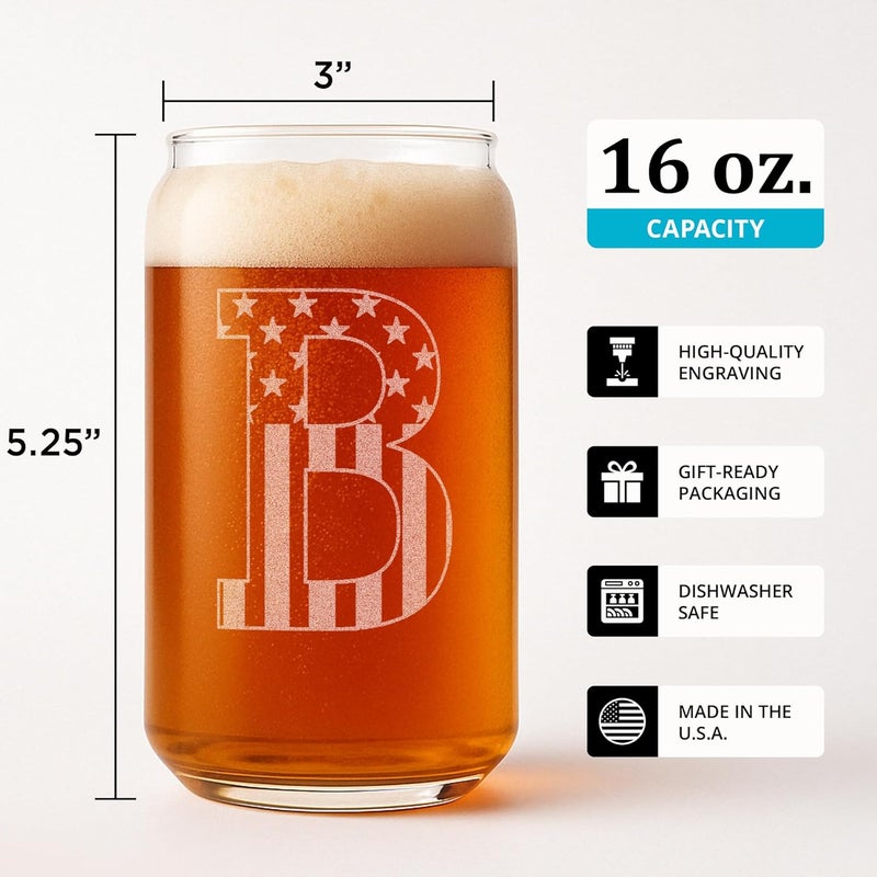 On The Rox Monogram Beer Glasses for Men (A-Z) 16 oz - Beer Gifts for Men Brother Son Dad Neighbor - Unique Gifts for Him - Personalized Drinking Gift Beer Glass Mugs - Engraved Beer Can Glass (B) - Image 3