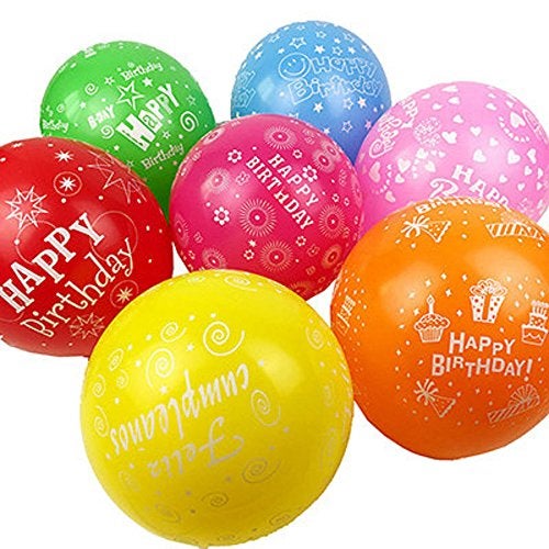 PeStary 100 Pcs 12" Latex HAPPY BIRTHDAY Balloons Printed Rainbow Candy Birthday Party Balloon Globos 10 Colors - Image 1