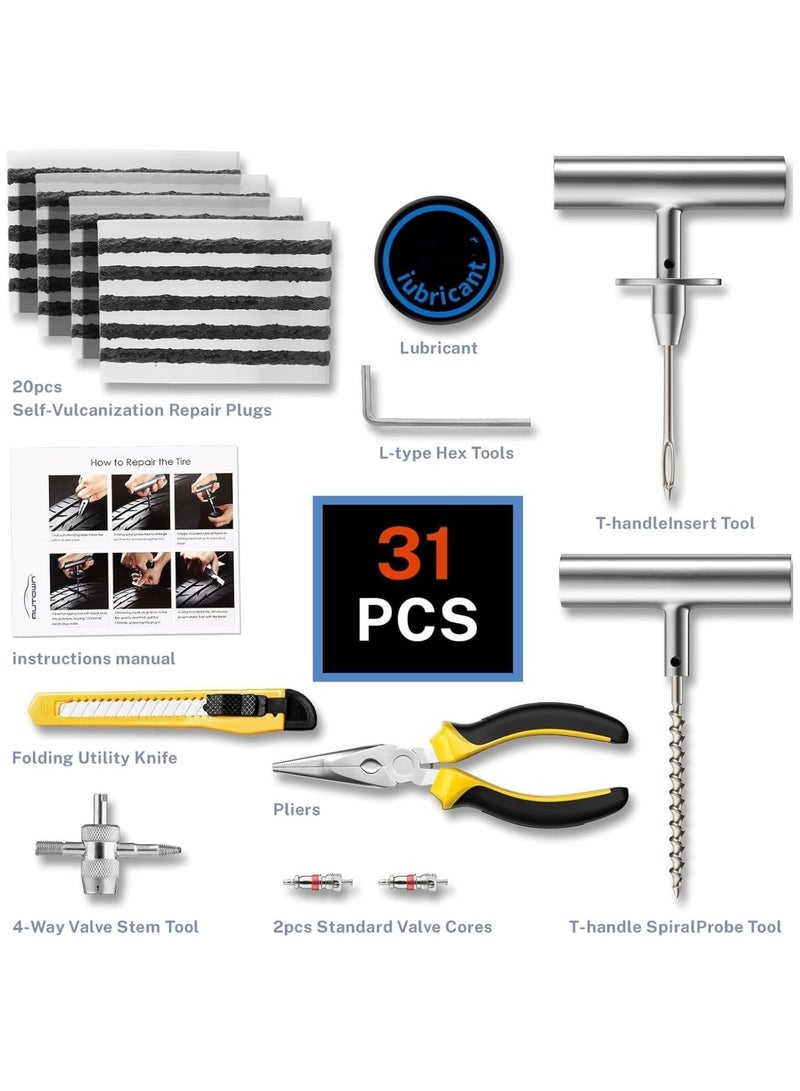 LIMOS Tire Repair Kit Car Motorcycle Truck SUV ATV Tubeless Flat Tire Plug Tools Heavy Duty Emergency Puncture Fix Set 31 Pieces Portable Case - Image 2
