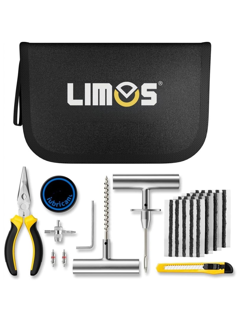 LIMOS Tire Repair Kit Car Motorcycle Truck SUV ATV Tubeless Flat Tire Plug Tools Heavy Duty Emergency Puncture Fix Set 31 Pieces Portable Case - Image 1