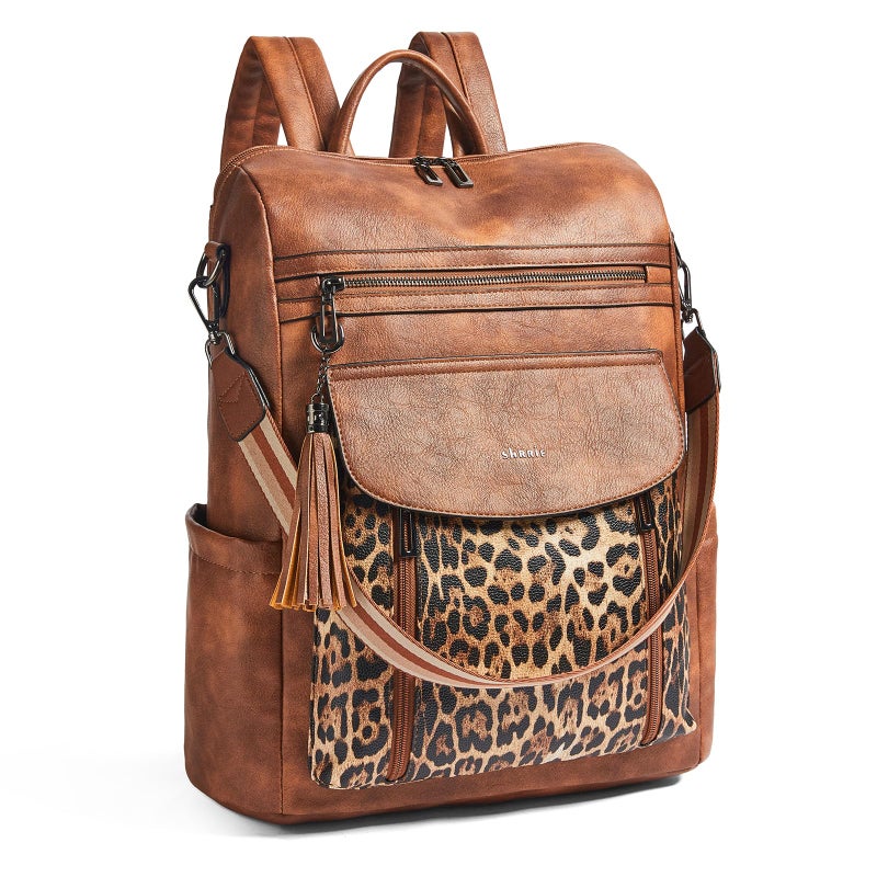 Shrrie Laptop Backpack for Women 15.6 inch,Travel Leather Backpack Purse Nurse Teacher Carry on Backpack Computer Bag,Professional Water-Resistant College Business Work Casual Daypack,Two-tone Maroon - Image 1