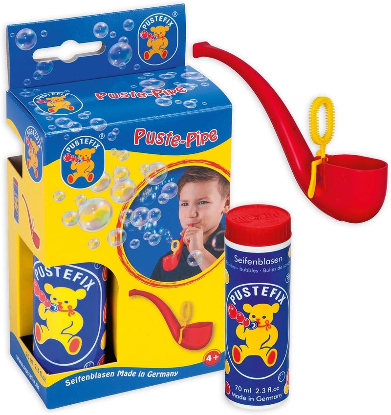 Pustefix Bubbles Pipe, 70 ml, Bubble Water, Colourful Bubbles, Made in Germany, Soap Bubbles Toy for Children's Birthday, Wedding Party, for Children and Adults, Red - Image 1