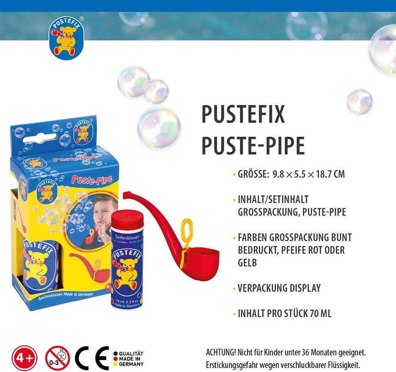 Pustefix Bubbles Pipe, 70 ml, Bubble Water, Colourful Bubbles, Made in Germany, Soap Bubbles Toy for Children's Birthday, Wedding Party, for Children and Adults, Red - Image 4