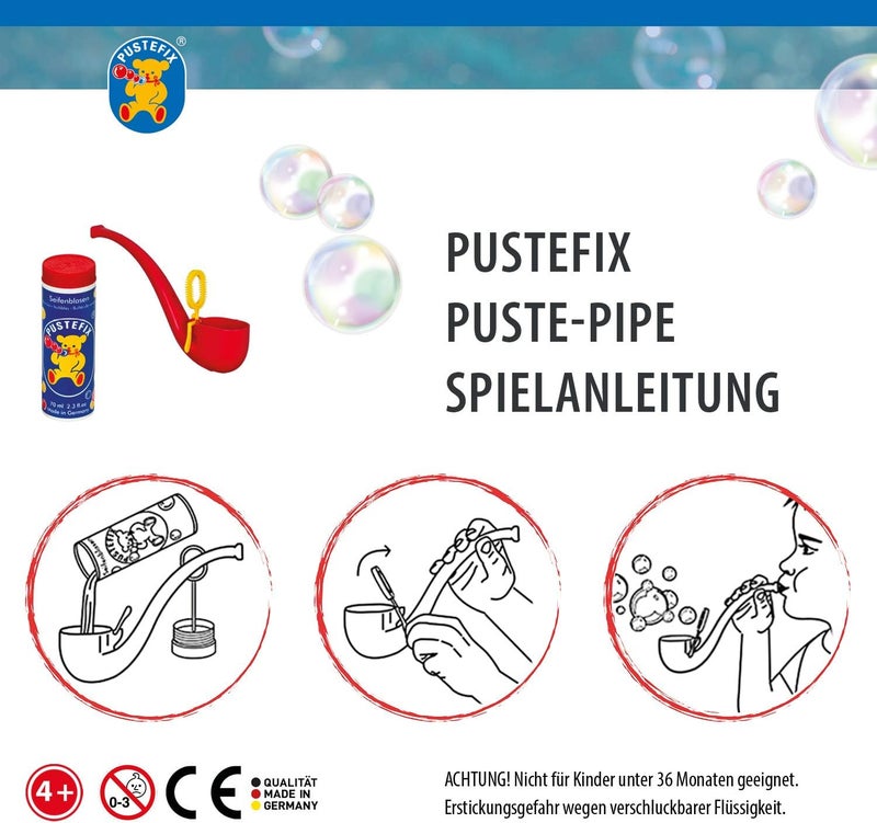 Pustefix Bubbles Pipe, 70 ml, Bubble Water, Colourful Bubbles, Made in Germany, Soap Bubbles Toy for Children's Birthday, Wedding Party, for Children and Adults, Red - Image 5