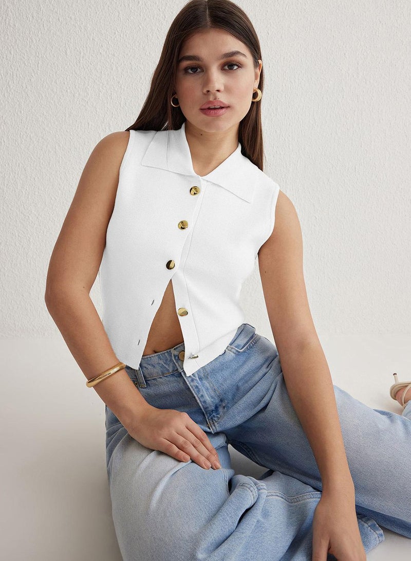 trendyol Premium Ecru Crop Knitwear Sweater - Vest Look, Special Yarn - Image 1
