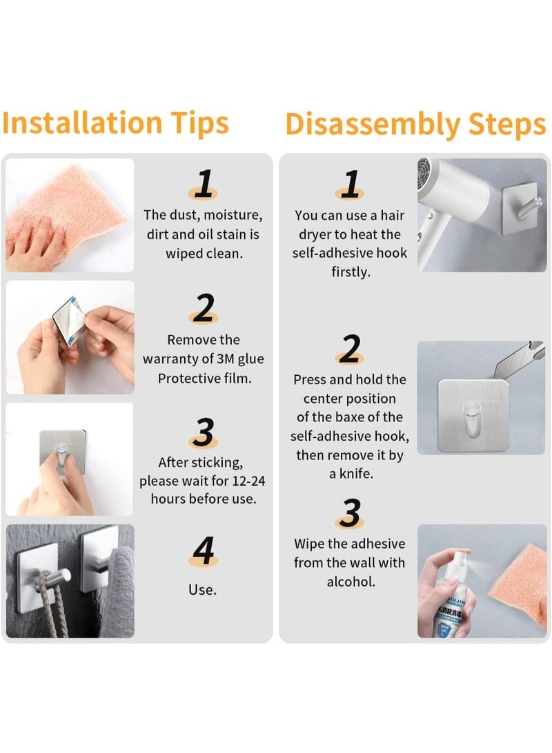 Pack of 7 Wall Hooks, Adhesive Hook Up with Double-Sided Tape, Anti-Rust and Waterproof Hook for Bathroom, Kitchen, Hanging, Coat Robe, Towel, Key - Image 5