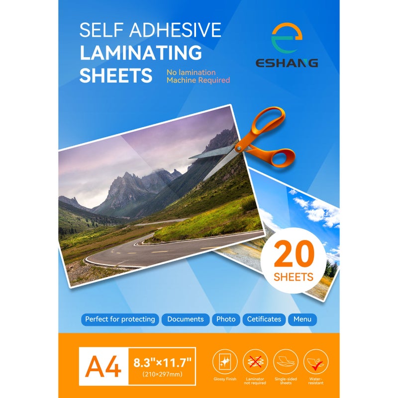 A4 Size 20 Sheets Self Adhesive Cold Laminating Sheets Glossy No Heat Machine For ID Badges Business Cards Photos Certificates - Image 1