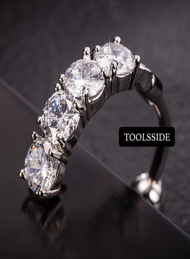 TOOLSSIDE مجوهرات ثقب السرة من TOOLSSIDE VCH مع 4 أحجار زركونيوم شفافة، مصنوعة من الفولاذ المقاوم للصدأ، حلقات ثقب السرة للنساء، مقاس 14G - Image 5