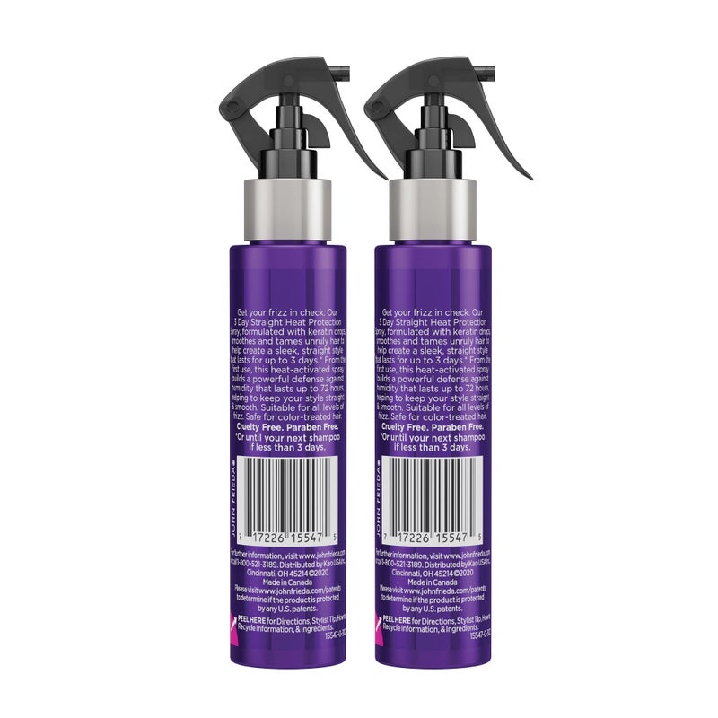 John Frieda Frizz Ease 3 Day Straight Heat Protection Spray, Keeps Hair Straight and Frizz-Free for 3 Days, Keratin-Infused Flat Iron & Styling Spray for a Smooth, Sleek Finish, 3.5 Oz, Pack of 2 - Image 4
