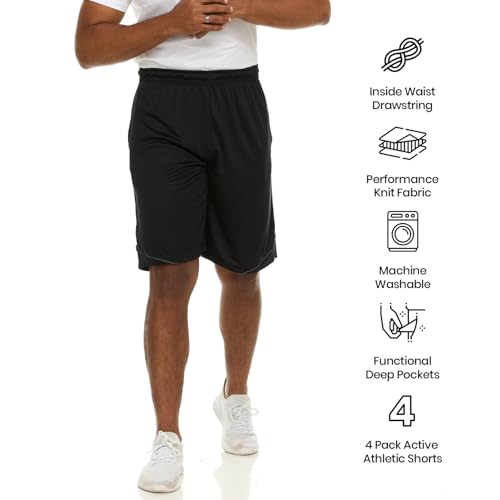 Essential Elements Men’s Athletic Shorts 4 Pack – Quick-Dry Moisture Wicking Basketball, Gym & Workout Shorts with Pockets - Image 4