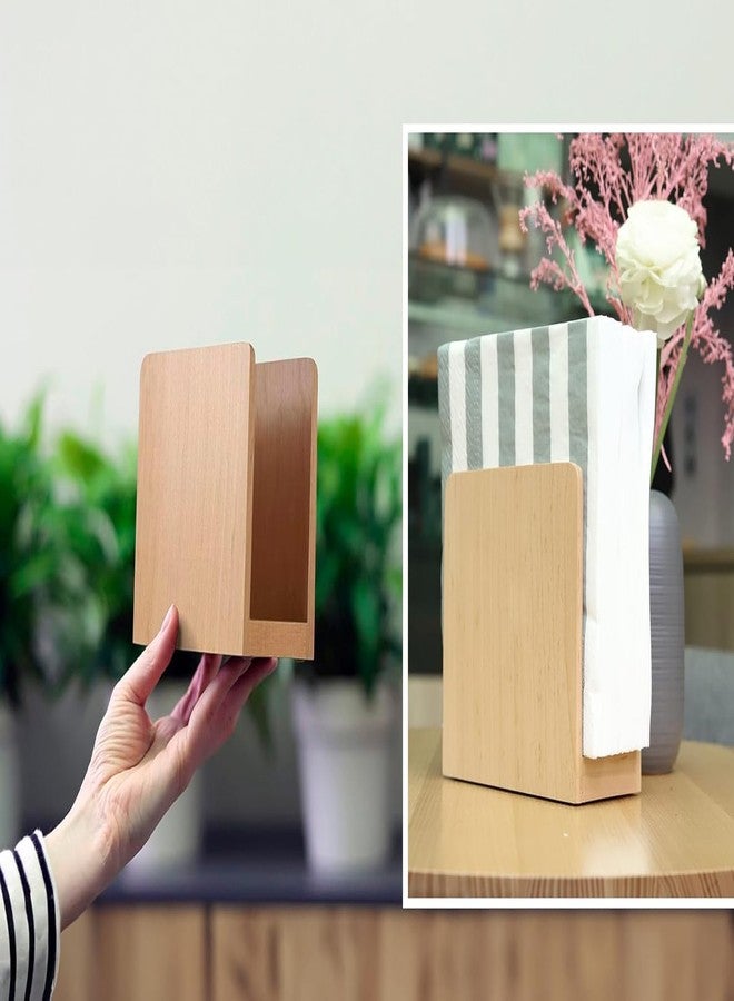 Toros.Store Napkin Holder For Table - Wooden Farmhouse Napkin Holders, Light Brown Simple Upright Vertical Dining Table Cocktail Napkins Dispenser, Kitchen Rustic Natural Walnut Wood For Paper Napkins - Image 2