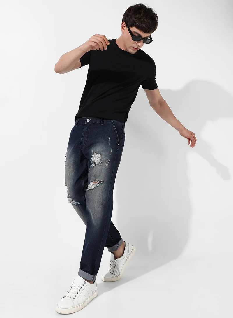 Campus Sutra Men's Ripped Dark-Wash Denim Jeans