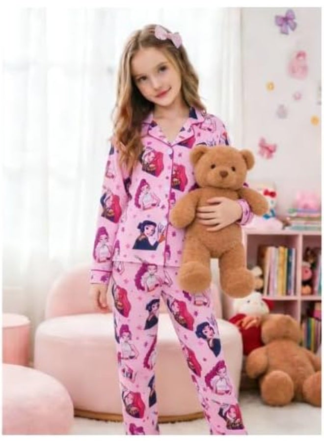 Children's Pajama Set, Pink Cartoon Character Print - Image 5