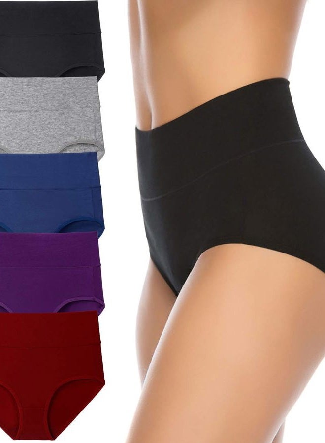 Annenmy Women's High Waist Cotton Underwear Soft Brief Panties Regular and Plus Size (Large, Dark Colors, 5-Pack) - Image 1