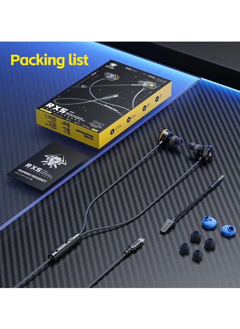 Plextone RX5 In-Ear Type-C Headphones with Detachable and Foldable Microphone The ear cushions are made of lightweight, non-slip silicone for a great feel during use and gaming.
