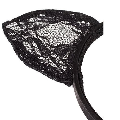 esowemsn Black Sexy Cute Lace Orecchiette Bunny Cat Ears Headband Hairband Hair Band for Costume Party Masquerade Cosplay Wedding Fancy Dress Accessory - Image 2