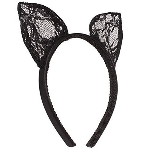 esowemsn Black Sexy Cute Lace Orecchiette Bunny Cat Ears Headband Hairband Hair Band for Costume Party Masquerade Cosplay Wedding Fancy Dress Accessory - Image 1
