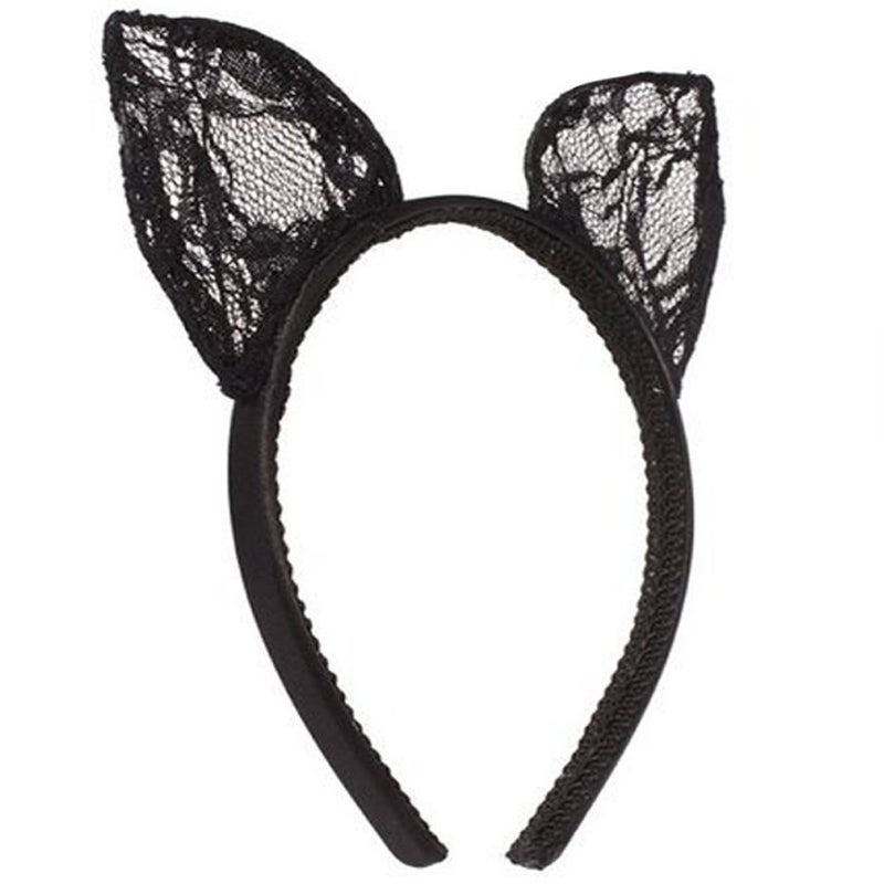 esowemsn Black Sexy Cute Lace Orecchiette Bunny Cat Ears Headband Hairband Hair Band for Costume Party Masquerade Cosplay Wedding Fancy Dress Accessory - Image 4