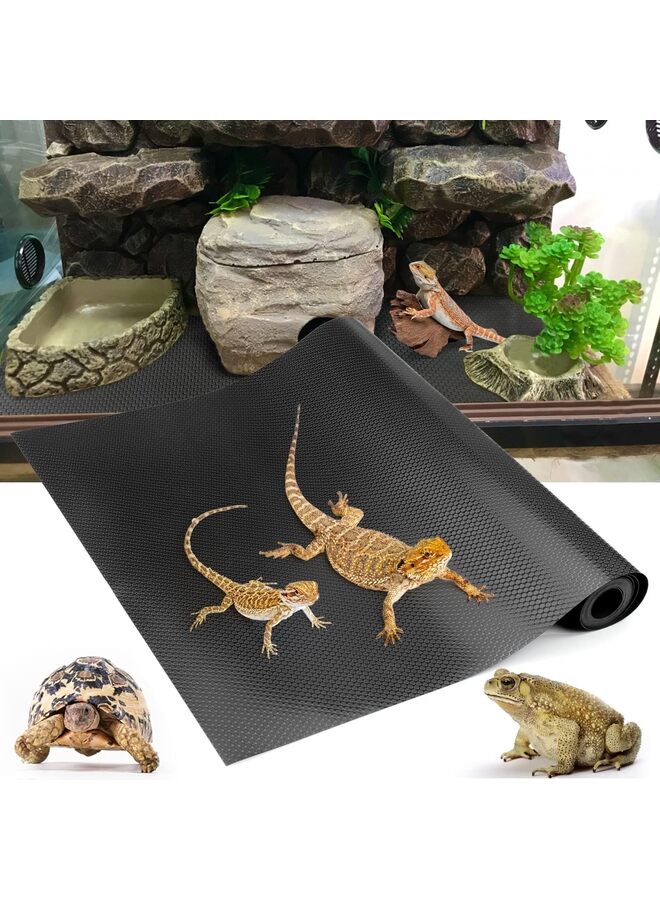 إكسسوارات حوض التنين الملتحي، سجادة حوض الزواحف، ركيزة لأرضية حوض الزواحف، سحلية، إغوانا، ثعبان، سلحفاة، فراش غير لاصق لموائل الزواحف (79 بوصة) (اللون: أسود) - Image 1
