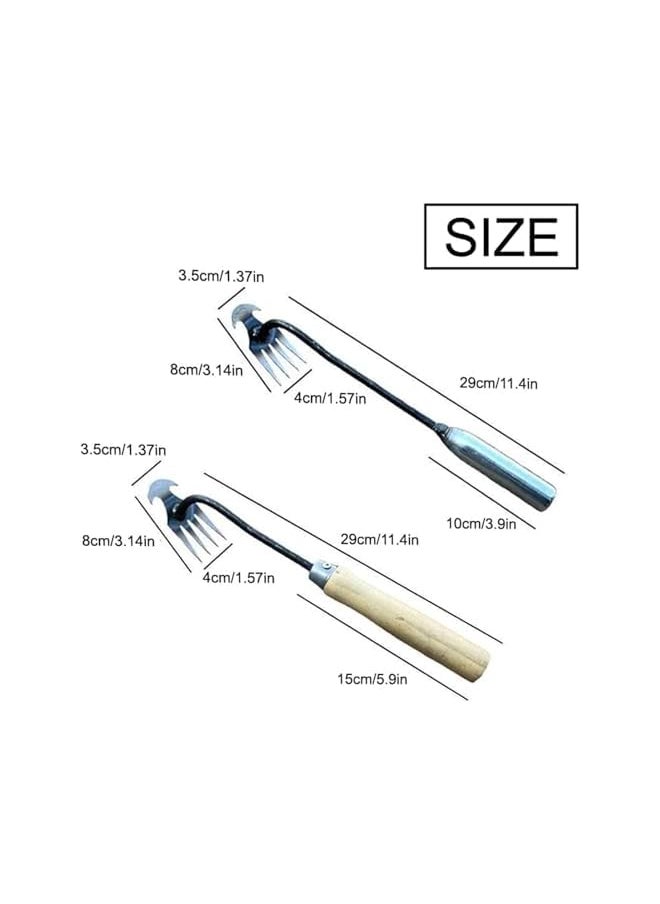 PROMASS - COOLive Weeding Artifact Uprooting Weeding Tool, Premium Manganese Steel Forged Weed Puller 4 Teeth Dual Purpose Weeder, Hand Weeder Tool for Gardening with Long Handle (Iron Handle+Wooden Handle) - Image 1
