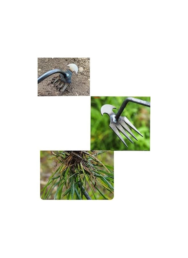 PROMASS - COOLive Weeding Artifact Uprooting Weeding Tool, Premium Manganese Steel Forged Weed Puller 4 Teeth Dual Purpose Weeder, Hand Weeder Tool for Gardening with Long Handle (Iron Handle+Wooden Handle) - Image 1