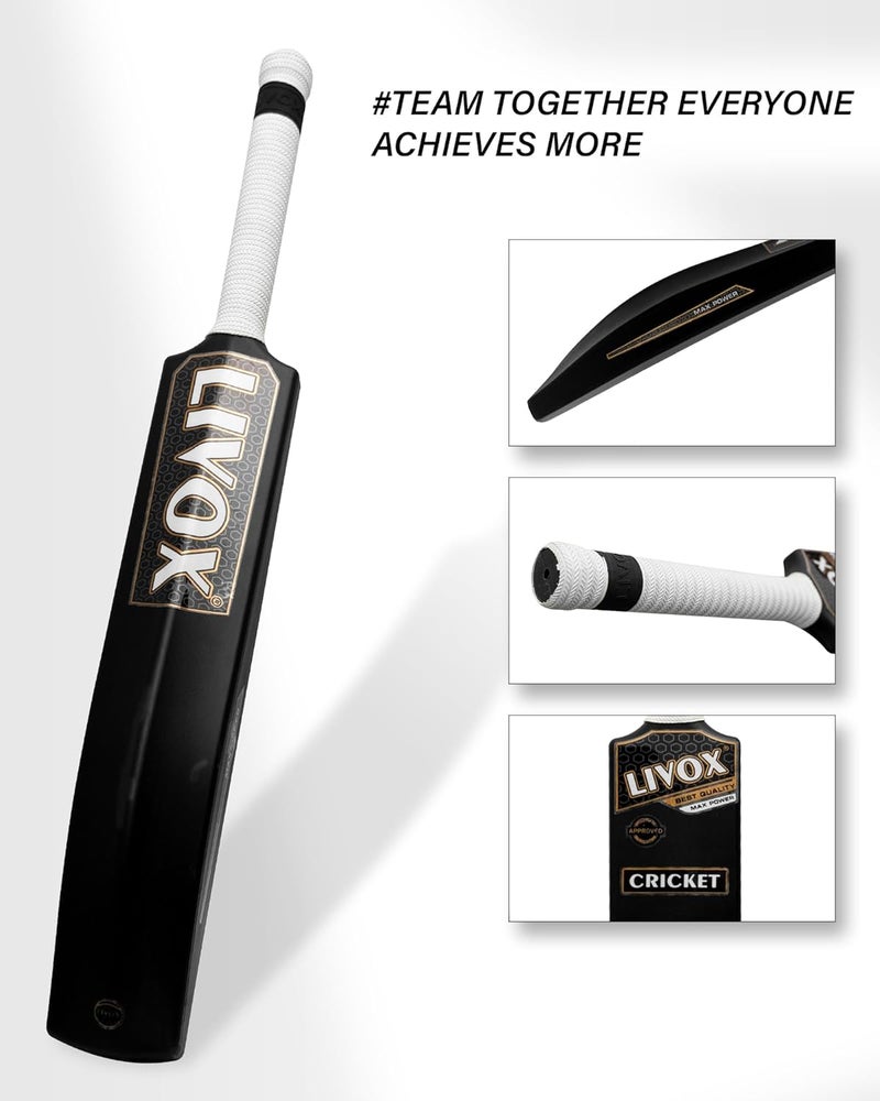 LIVOX Cricket Bat - Full-Size Plastic, Lightweight, Hard Plastic, Black-White - Image 2