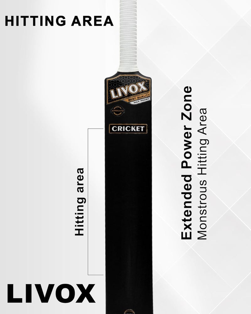 LIVOX Cricket Bat - Full-Size Plastic, Lightweight, Hard Plastic, Black-White - Image 4