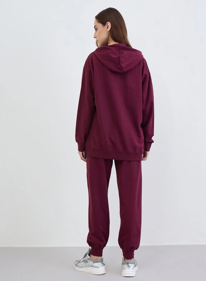 Styli Styli Burgundy Longline Hoodie and Joggers Co-Ords