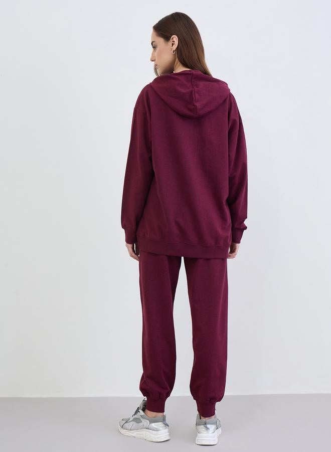 Styli Burgundy Longline Hoodie and Joggers Co-Ords - Image 5