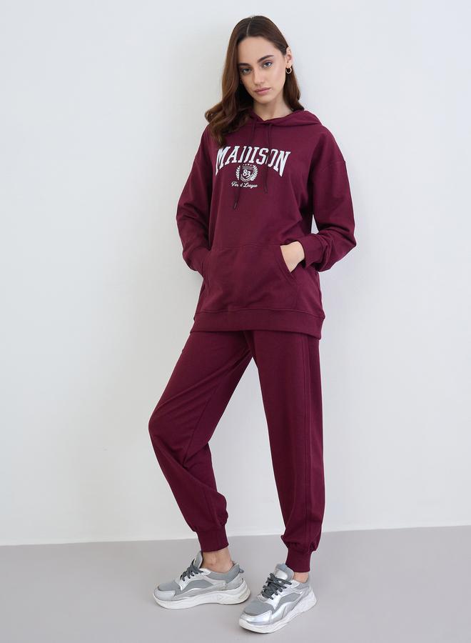 Styli Burgundy Longline Hoodie and Joggers Co-Ords - Image 2
