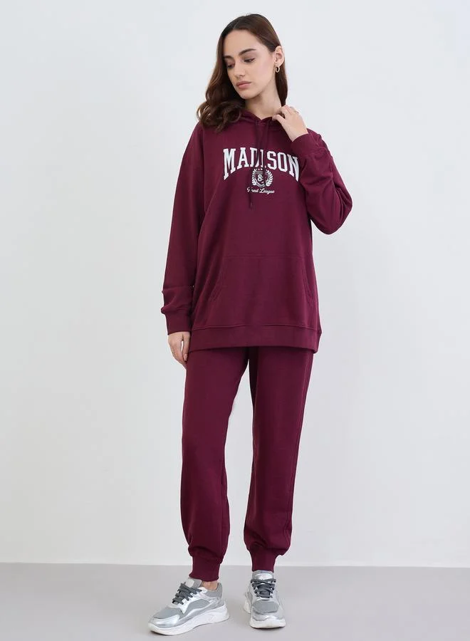 Styli Styli Burgundy Longline Hoodie and Joggers Co-Ords