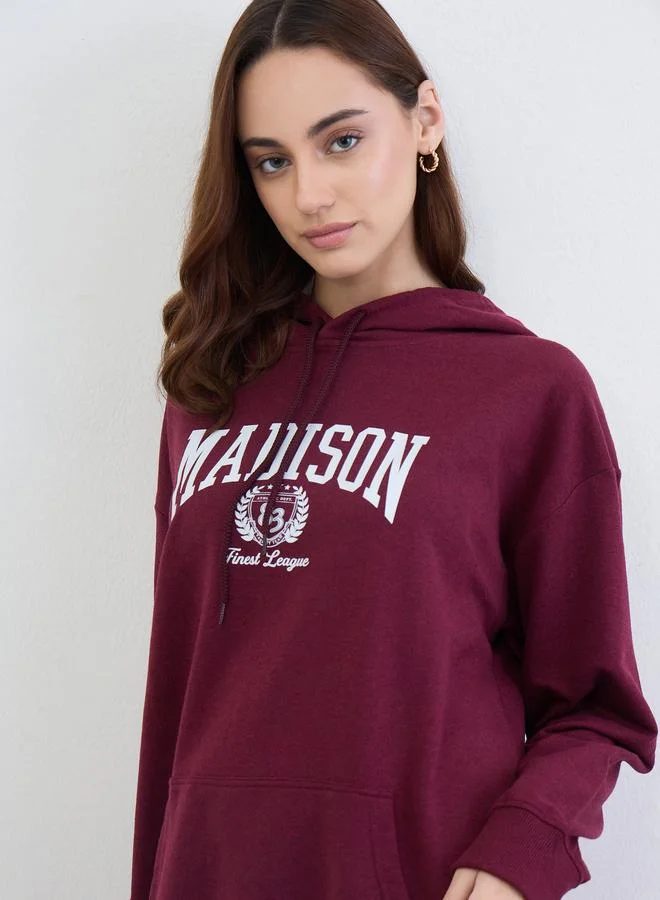 Styli Styli Burgundy Longline Hoodie and Joggers Co-Ords