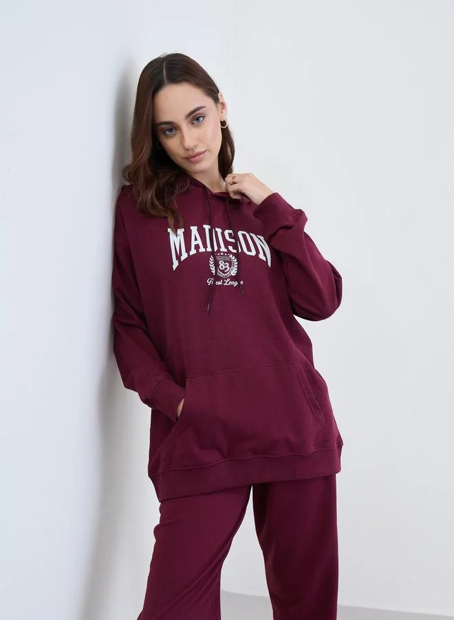 Styli Burgundy Longline Hoodie and Joggers Co-Ords