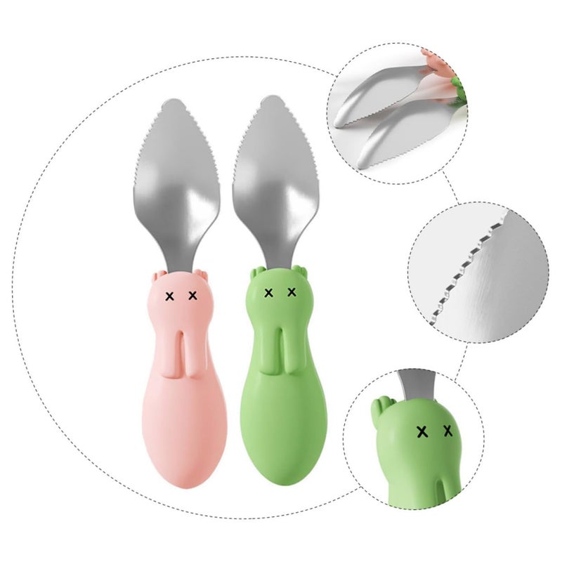 2 Pack Pink Green Baby Spoons with Scraping Edge for Feeding Vegetables and Safe Weaning - Image 5