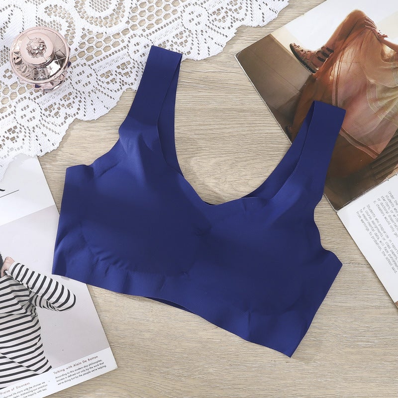 Seamless Non-Wire Gathered Yoga Sports Bra Blue 