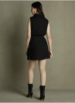 Dennis Lingo Slim Fit Black Rayon Dress – Elegant and Sleek  - Image 3