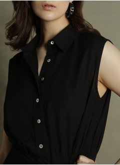 Dennis Lingo Slim Fit Black Rayon Dress – Elegant and Sleek  - Image 5