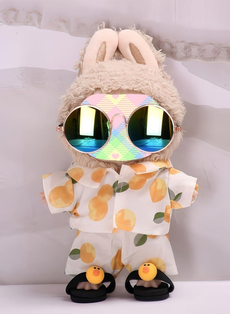 Bukela Clothes Accessories for Dolls, Stylish Kawaii Beach Suit Outfit Set 5 Pieces Suitable for 17cm Doll Suit, Casual Style Doll Clothing Set Replacement with Glasses T-Shirt Pants Shoes - Image 1