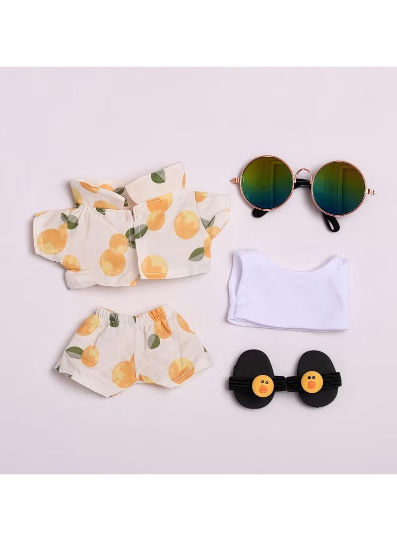 Bukela Clothes Accessories for Dolls, Stylish Kawaii Beach Suit Outfit Set 5 Pieces Suitable for 17cm Doll Suit, Casual Style Doll Clothing Set Replacement with Glasses T-Shirt Pants Shoes - Image 2