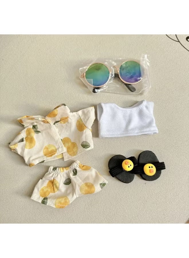 Bukela Clothes Accessories for Dolls, Stylish Kawaii Beach Suit Outfit Set 5 Pieces Suitable for 17cm Doll Suit, Casual Style Doll Clothing Set Replacement with Glasses T-Shirt Pants Shoes - Image 3
