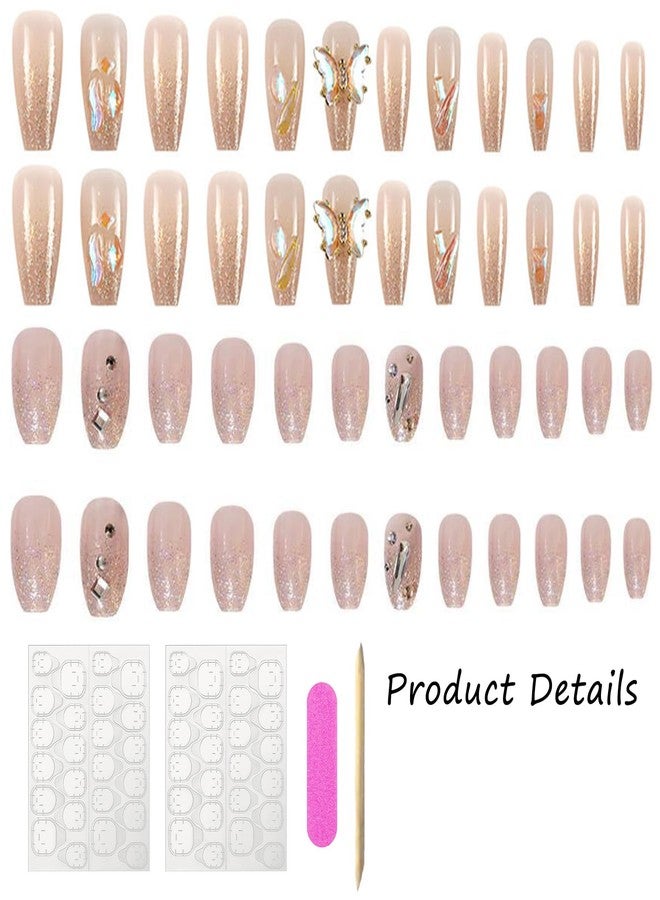 Aeenioy 2 Sets of 48 Pieces Press On Nails, Nail Extension Kit for Women, Fake Nails with Glitter Design, False Extension Nails Set, Nail File, Nail Stick, For Party, Wedding, Big Events - Image 2