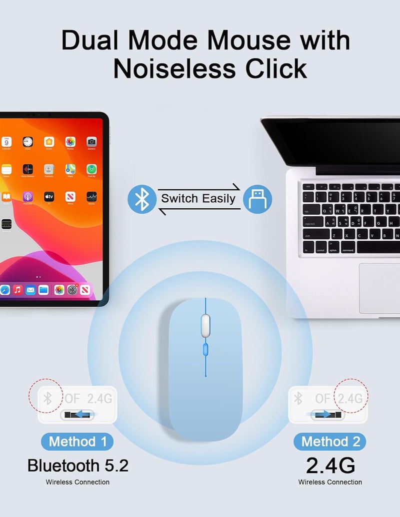 Nsyee Bluetooth Keyboard and Mouse, Universal Compact Wireless Keyboards, Rechargeable Portable for iPad/Samsung/Tablet/iOS/Android/Windows, UK Layout (Blue, Backlit Keyboard and Mouse) - Image 4