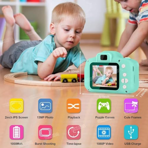 VikriDA Kids Digital Camera with 2.0" Color Display | HD Photo & Video Recording | 100° Wide Angle Lens | Built-in Games | USB Rechargeable Camera for Kids | Supports 32GB SD Card – Blue - Image 3