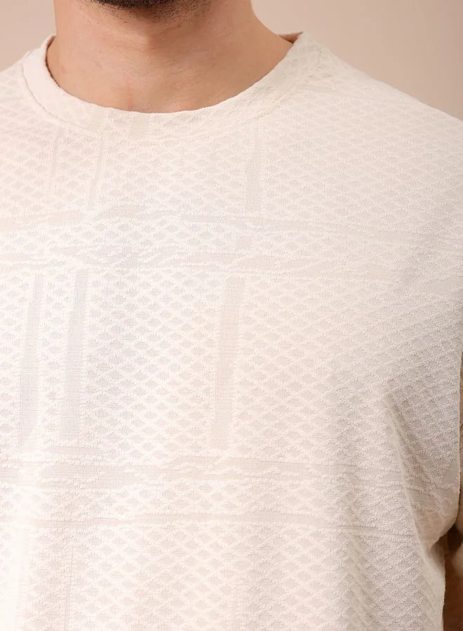 The Indian Garage Co Men Oversized Self Design Round Neck Tshirt