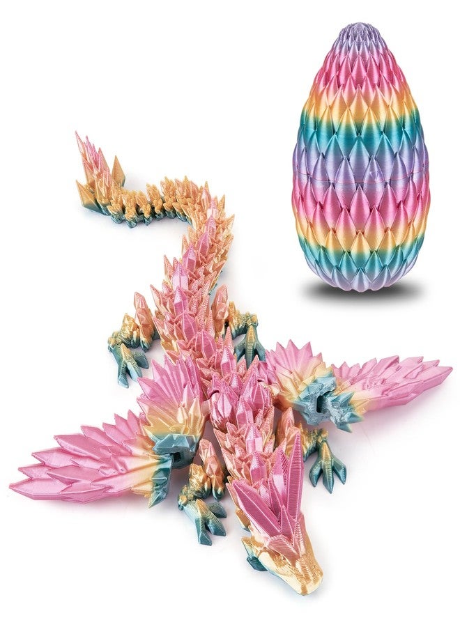 Dxldfks 3D Printed Dragon with Egg, Articulated Crystal 9" Winged Dragons and 5.5" Eggs for Easter Basket Stuffers Home Office Decoration Gift, Multicolor - Image 1