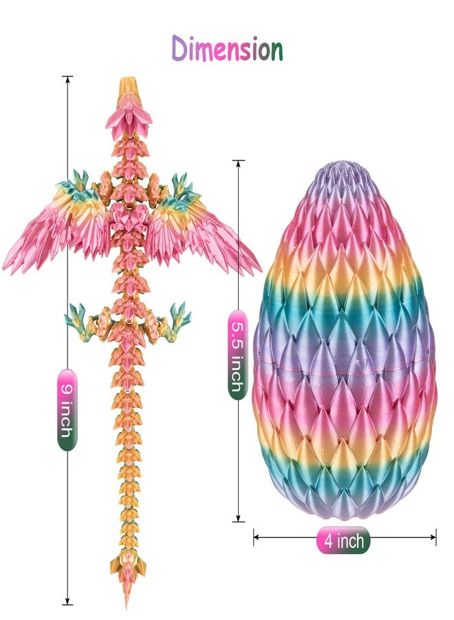 Dxldfks 3D Printed Dragon with Egg, Articulated Crystal 9" Winged Dragons and 5.5" Eggs for Easter Basket Stuffers Home Office Decoration Gift, Multicolor - Image 2