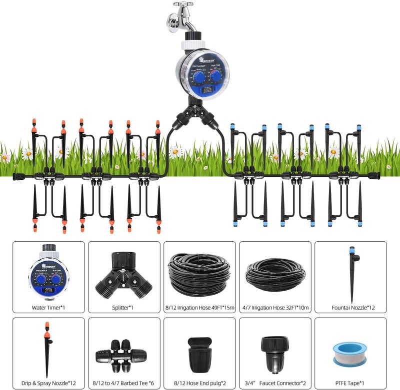 Yardeen Micro Drip Irrigation Kit Automatic Garden Watering Misting System with 8/12 inch 4/7 inch Irrigation Tubing Hose and Water Timer for Greenhouse, Yard, Lawn - Image 3
